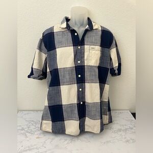 Lindbergh Men's Short Sleeve Button Shirt BLue Plaid XL Blue Beige Pocket